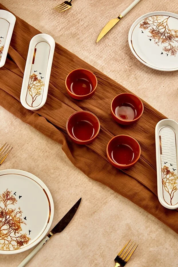 Gold Lüx Seramik Dilek Ağacı 14 Parça Kahvaltı Takımı